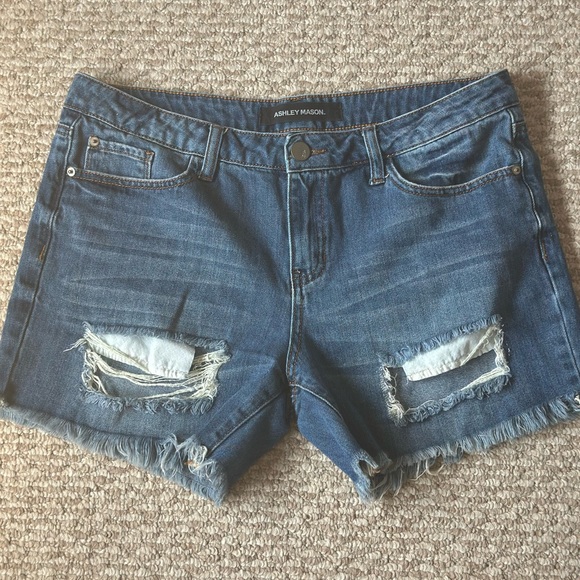 Ashley Mason Distressed Blue Jean Shorts - Picture 1 of 5